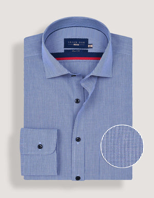 Men's Blue Checkered Dress Shirt - Brian Oak - 5