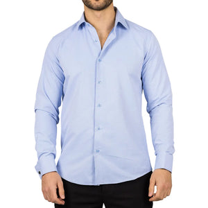 Koszula męska niebieska Oxford z podwójnymi mankietami - TruClothing.com - 1