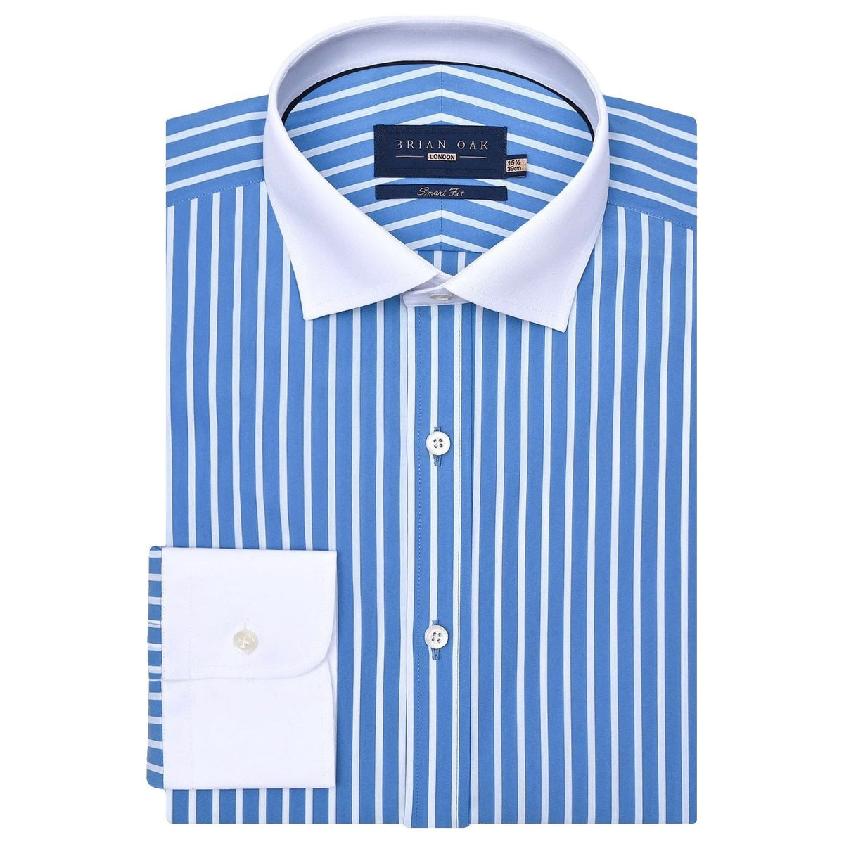 Herrenhemd blau gestreift mit Kontrastkragen und Manschetten - Brian Oak - 1