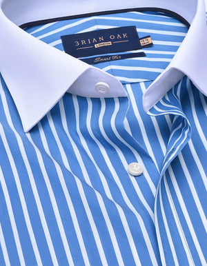 Herrenhemd blau gestreift mit Kontrastkragen und Manschetten - Brian Oak - 2