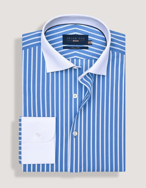 Herrenhemd blau gestreift mit Kontrastkragen und Manschetten - Brian Oak - 3