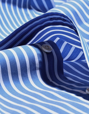 Herrenhemd blau gestreift mit Kontrastkragen und Manschetten - Brian Oak - 4