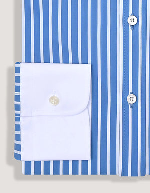 Herrenhemd blau gestreift mit Kontrastkragen und Manschetten - Brian Oak - 5