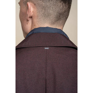 Men's Brando Mac Overcoat Jacket High Collar Zip Button - Burgundy - House of Cavani - 20