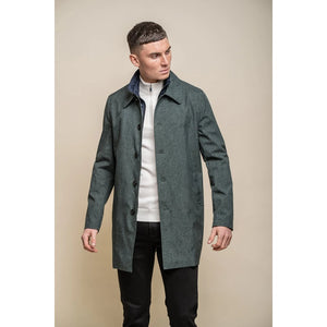 Men's Brando Mac Overcoat Jacket High Collar Zip Button - Olive - House of Cavani - 12