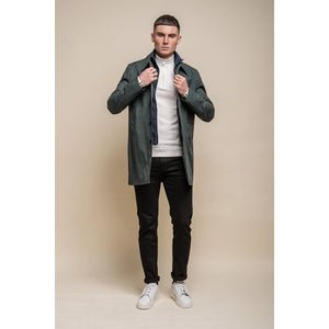 Men's Brando Mac Overcoat Jacket High Collar Zip Button - Olive - House of Cavani - 13