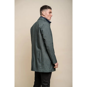 Men's Brando Mac Overcoat Jacket High Collar Zip Button - Olive - House of Cavani - 14
