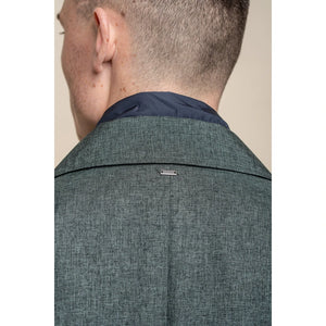 Men's Brando Mac Overcoat Jacket High Collar Zip Button - Olive - House of Cavani - 15