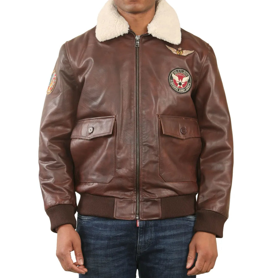 Kurtka lotnicza bomber męska brązowa ze skóry bydlęcej - Infinity Leather - 1