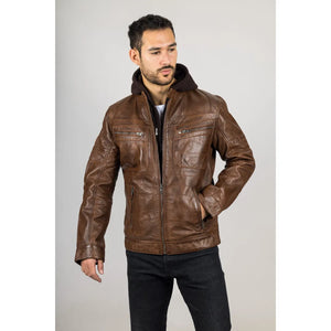Męska brązowa kurtka motocyklowa z prawdziwej skóry z kapturem - Infinity Leather - 3