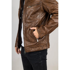 Męska brązowa kurtka motocyklowa z prawdziwej skóry z kapturem - Infinity Leather - 5