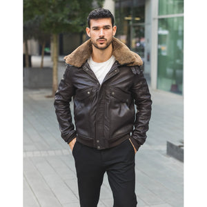 Herren braune Leder-Bomberjacke im Aviator-Stil - TruClothing.com - 2
