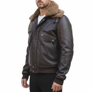 Herren braune Leder-Bomberjacke im Aviator-Stil - TruClothing.com - 4