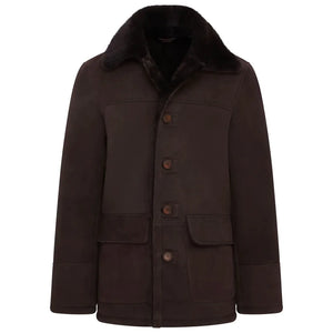 Abrigo de coche de piel de oveja de shearling marrón para hombres - Infinity Leather - 2