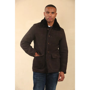 Abrigo de coche de piel de oveja de shearling marrón para hombres - Infinity Leather - 3