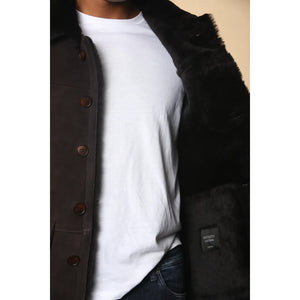 Abrigo de coche de piel de oveja de shearling marrón para hombres - Infinity Leather - 5