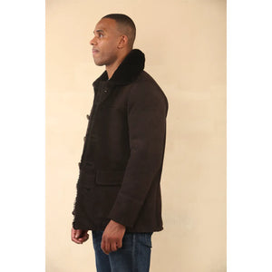 Abrigo de coche de piel de oveja de shearling marrón para hombres - Infinity Leather - 6