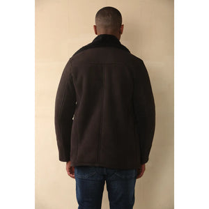 Abrigo de coche de piel de oveja de shearling marrón para hombres - Infinity Leather - 7