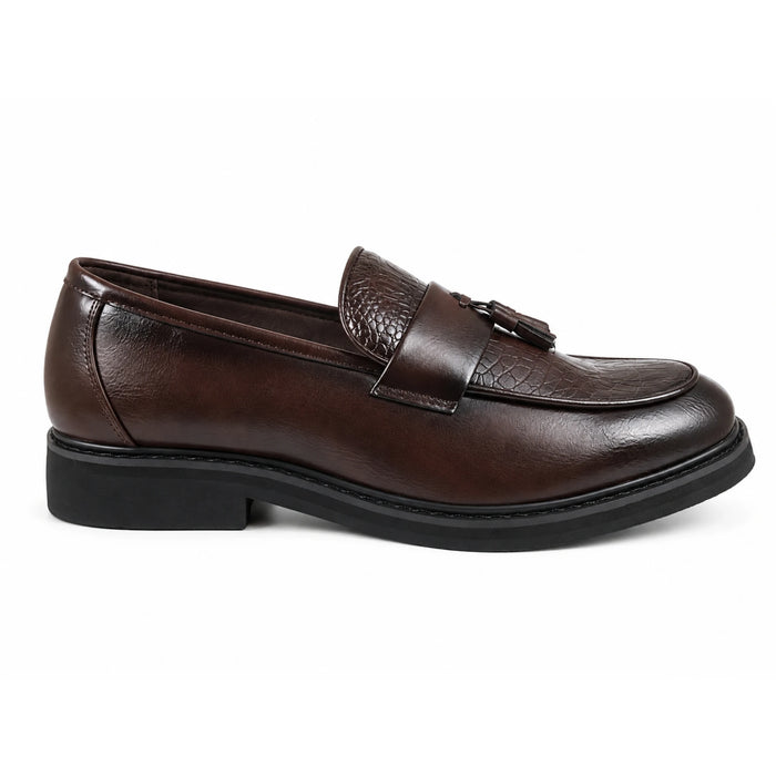 Men's Brown Vegan Leather Slip-On Tassel Loafers - Dolcetto - 1
