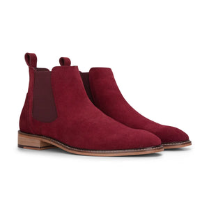 Bottines Chelsea à enfiler en cuir suédé Brugundy pour hommes - Bordeaux - London Brogues - 2