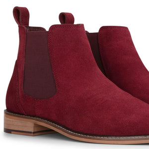 Bottines Chelsea à enfiler en cuir suédé Brugundy pour hommes - Bordeaux - London Brogues - 3
