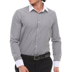 Herren Button Down Streifen Kleid Hemd Smart Formell Klassisch Kragen - Schwarz - Ecca - 1
