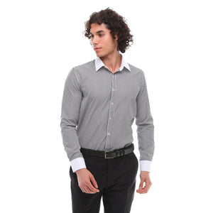 Herren Button Down Streifen Kleid Hemd Smart Formell Klassisch Kragen - Schwarz - Ecca - 3