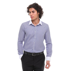 Herren Button Down Streifen Kleid Hemd Smart Formell Klassisch Kragen - Blau - Ecca - 23