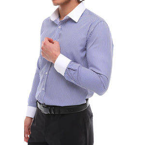 Herren Button Down Streifen Kleid Hemd Smart Formell Klassisch Kragen - Blau - Ecca - 24