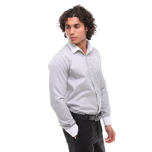 Herren Button Down Streifen Kleid Hemd Smart Formell Klassisch Kragen - Grau - Ecca - 13