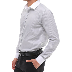 Herren Button Down Streifen Kleid Hemd Smart Formell Klassisch Kragen - Grau - Ecca - 14