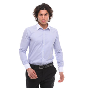 Herren Button Down Streifen Kleid Hemd Smart Formell Klassisch Kragen - Hellblau - Ecca - 8
