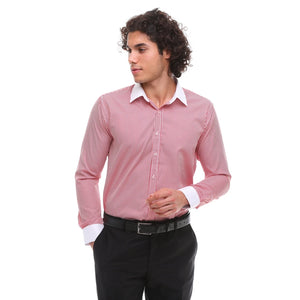 Herren Button Down Streifen Kleid Hemd Smart Formell Klassisch Kragen - Rot - Ecca - 19