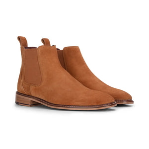Wsuwane sztyblety za kostkę męskie kamelowe zamszowe skórzane - Kamelowy - London Brogues - 2