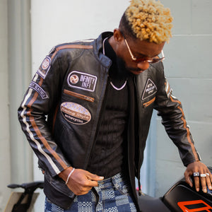 Giacca di Pelle da Uomo Classica Stile Biker Marrone Grigia Casual da Pilota - Nero - Aviatrix - 2