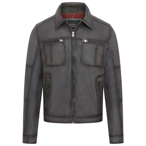 Męska klasyczna skórzana kurtka motocyklowa z kołnierzem - Szary - Infinity Leather - 2