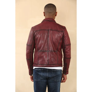 Męska klasyczna skórzana kurtka motocyklowa z kołnierzem - Czerwony - Infinity Leather - 21