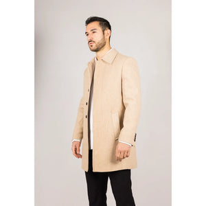 Płaszcz męski z domieszką wełny z klasycznym kołnierzem - Beżowy - TruClothing.com - 19