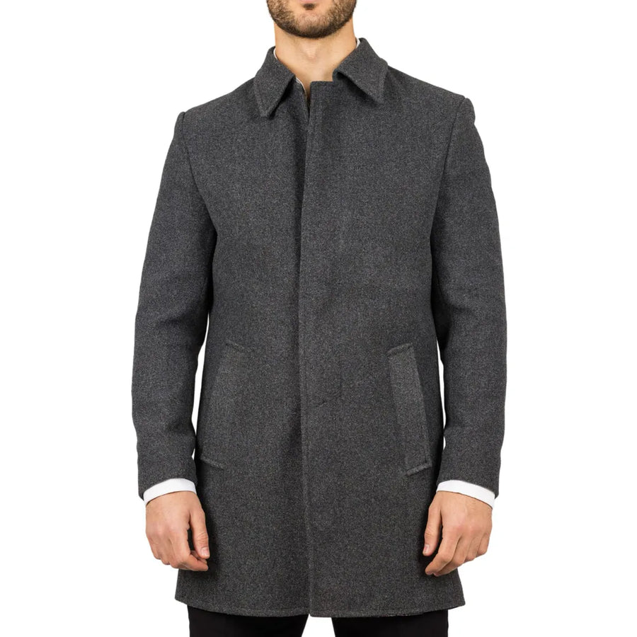 Płaszcz męski z domieszką wełny z klasycznym kołnierzem - Szary - TruClothing.com - 1
