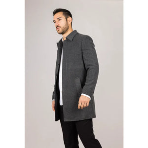 Płaszcz męski z domieszką wełny z klasycznym kołnierzem - Szary - TruClothing.com - 4