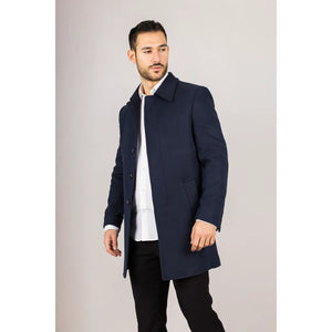 Płaszcz męski z domieszką wełny z klasycznym kołnierzem - Granatowy - TruClothing.com - 11