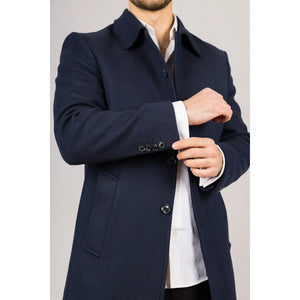 Płaszcz męski z domieszką wełny z klasycznym kołnierzem - Granatowy - TruClothing.com - 12