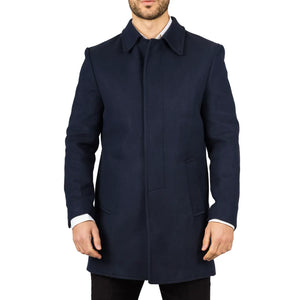 Płaszcz męski z domieszką wełny z klasycznym kołnierzem - Granatowy - TruClothing.com - 8