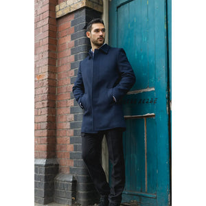 Płaszcz męski z domieszką wełny z klasycznym kołnierzem - Granatowy - TruClothing.com - 9