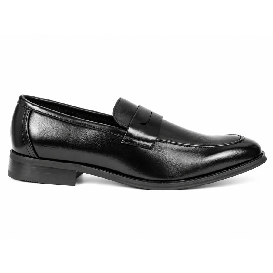 Men's Classic Vegan Leather Slip-On Saddle Strap Loafers - Black - John White - 1