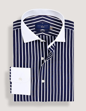 Camisa rayas azul marino cuello contraste hombre - Brian Oak - 2