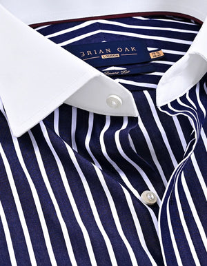 Camisa rayas azul marino cuello contraste hombre - Brian Oak - 3