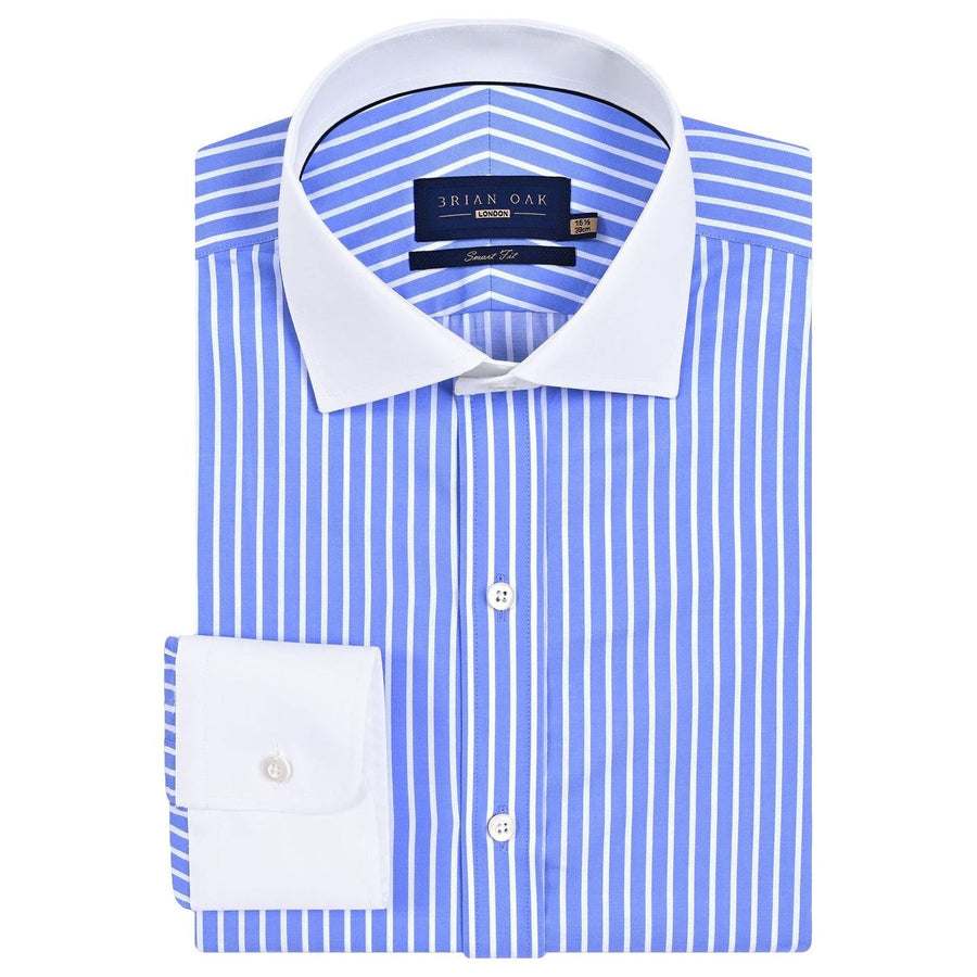 Camicia formale blu a righe, collo a contrasto uomo - Brian Oak - 1