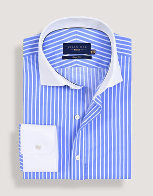 Camisa formal rayas azul cuello contraste hombre - Brian Oak - 3