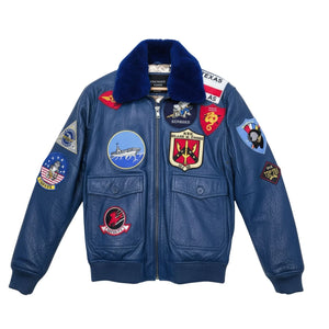 Herren Lederjacke aus Rindsleder Top Gun Maverick Aviator Bomberjacke - Blau - Infinity Leather - 16